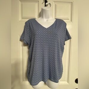 T17- LIZ CLAIBORNE Blue Geometric Short Sleeve Top